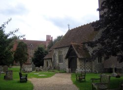 The Church of St. Margaret and Bardolf with part of Mapledurham House in the background Wallpaper