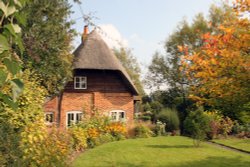 A beautiful cottage garden in Autumn in Leckhampstead Wallpaper