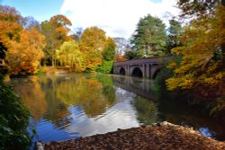 Autumn View of the lake and bridge Wallpaper