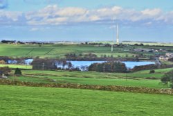 Ingbirchworth Reservoir with Emley Moor Beyond Wallpaper