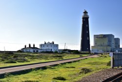The Old Lighthouse & the Circular Lightkeeper's House Next to Dungeness Nuclear Power Station in Kent. Wallpaper