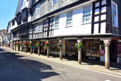 Old Tudor Style Shops by Dartmouth Harbour Wallpaper