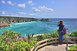 At the Entrance to the Minack Theatre is a Stunning View of the West Cornwall Coast Wallpaper