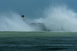 Storm Francis Battering the Lighthouse at Newhaven Wallpaper