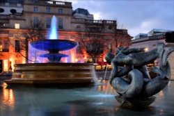 Evening View of Trafalgar Square Fountain and Canadian Embassy Wallpaper