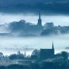 St Anne's Church and Edgworth Metodist Church with low cloud.