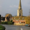 Looking across the Thames at the spire of St. Helens Church