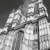 A black and white picture of part of Westminster Abbey