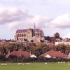 View of the cathedral in Arundel from the valley below.