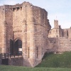 View of Warkworth's castle gate structure.