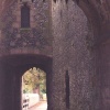 Public entrance to Arundel Castle.  From inside the castle looking back out.
