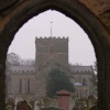 Filey, North Yorkshire. St Oswald's church viewed from the east on a damp autumn day