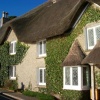 Thatched roof cottages at St Mawes, Cornwall