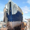 A boat being worked on at Exeter