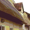 Complicated thatchwork on a cottage roof in Ickleford, Essex.  Near Saffron Walden.