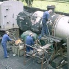Rivetting on the smokebox of #73096 at Ropley Loco Shed