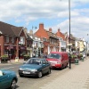 The Centre of Newmarket, Suffolk, with clock tower visible in the distance.