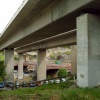 Underneath the flyovers.