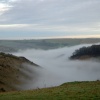 Devils Dyke near Brighton with The Dyke filled with fog, as seen on BBC TV