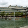 Looking across the Lake and Fountain towards the E.C. Stoner Building, Leeds University.