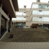 Students on the steps of The Social Sciences Building, University of Leeds.