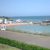 Another view of Broadstairs Harbour with a very large container ship in the distance. 08/06/05