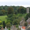 Overlooking roof tops to a distant folly, Richmond, North Yorkshire