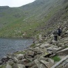 Traversing Goats Water on the way to the summit of the Old Man of Coniston