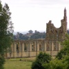 Byland Abbey with Coxwold church in the distance, near Thirsk, North Yorkshire
