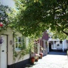 A side street in the centre of Chulmleigh, Devon, dressed for Summer