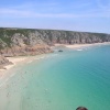 Porthcurno Beach, viewed from Minack Theatre. Near to Land's End.