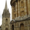 Bodleian Library foreground and the University Church of St. Mary the Virgin, Oxford