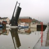 Gloucester Docks. Boat trip returning into the basin through a lifting road bridge