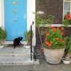 The blue door of a residence at the Tower of London