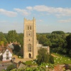 View of St Peter & St Paul Church, from Eye Castle, in Eye, Suffolk