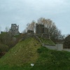 Model village version of Corfe Castle with the real thing in the background. Near Wareham, Dorset.