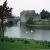 Leeds Castle and swans, view from restaurant, Leeds Castle, Maidstone in Kent