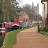 Newbury, Berkshire. Kennet and Avon Canal, with St. Nicolas Church in background.
