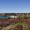 Minack Theatre, from Treen Cliffs across Porthcurno and Treen Beaches, Cornwall