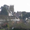 Langport in Somerset. All Saints church on the hill overlooking the town
