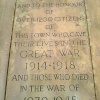 The inscription on the war memorial. Boldventure Park, Darwen, Lancashire.