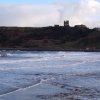 THE NORTH BAY LOOKING UP AT SCARBOROUGH CASTLE, IN SCARBOROUGH, NORTH YORKSHIRE