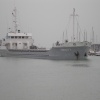 The Trinity passing through the open footbridge on the river Arun at Littlehampton.