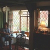 April Garden Tea Room window nook, 16th century building, Mayfield, East Sussex.