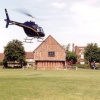 Moot Hall Museum, The green, Elstow, with Helicopter taking off