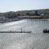 Moving pontoons to allow for dredging on the river Arun Littlehampton.
