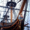 The bow of the HMS Victory, at the Historical Dockyard in Portsmouth, Hampshire