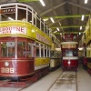 Inside the tram shed at Crich Tramway Village, Derbyshire