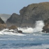 Look on the waves storming coastline near Porthcothan Bay, Cornwall.