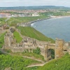 Scarborough Castle wall with North Bay behind it (05-06-2006)
